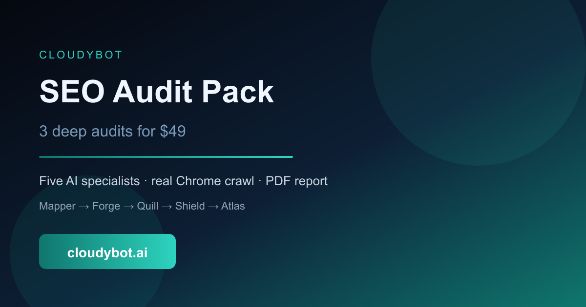 CloudyBot SEO Audit Pack — AI visibility preview and scored audit report